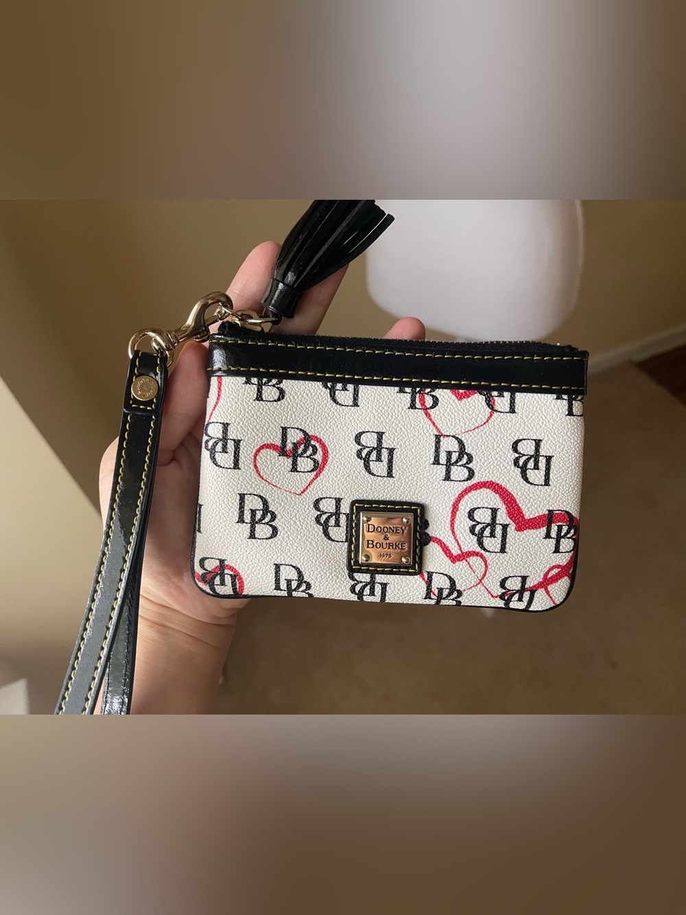 Dooney & Bourke White Wristlet with Red Heart Logo Print